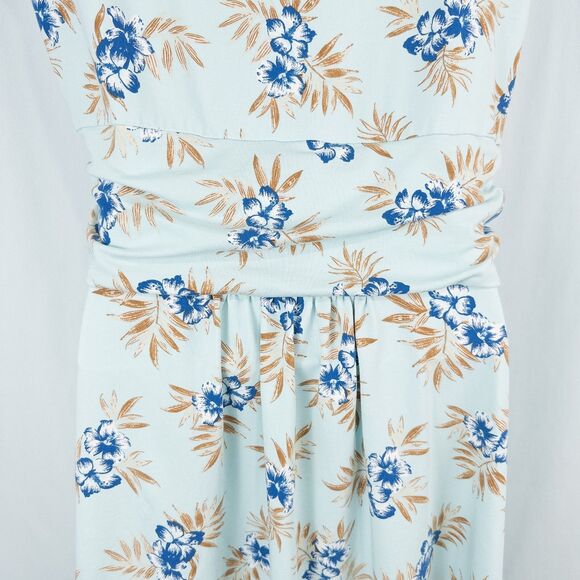 Lands End Cap Sleeve Twist Front Flare Dress Womens Medium Floral Aqua Blue - Picture 12 of 16